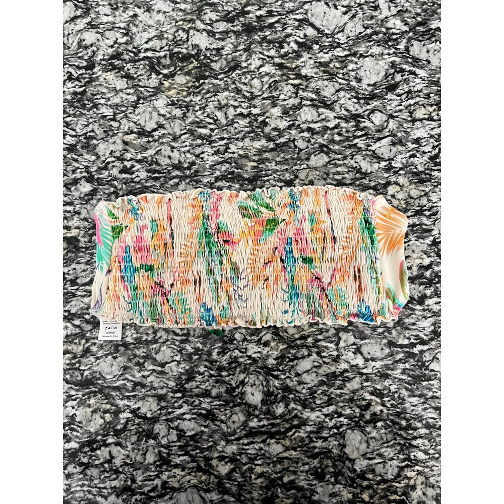 Salt Life Tropical Floral Smocked Bandeau Bikini Top Tie Back LRG Multi Color